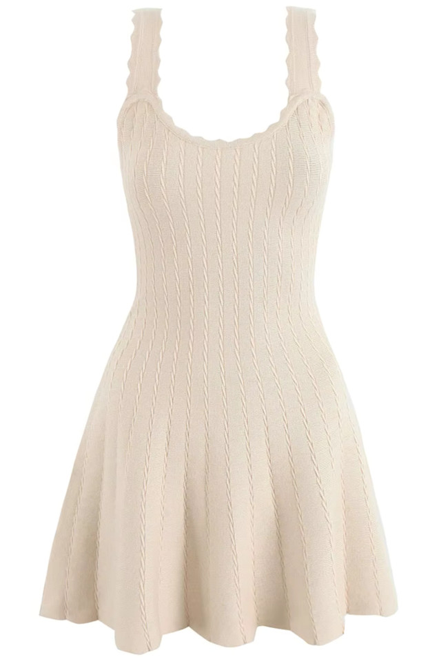 Scalloped A Line Knitted Dress Nude Scalloped A Line Knitted Dress Nude