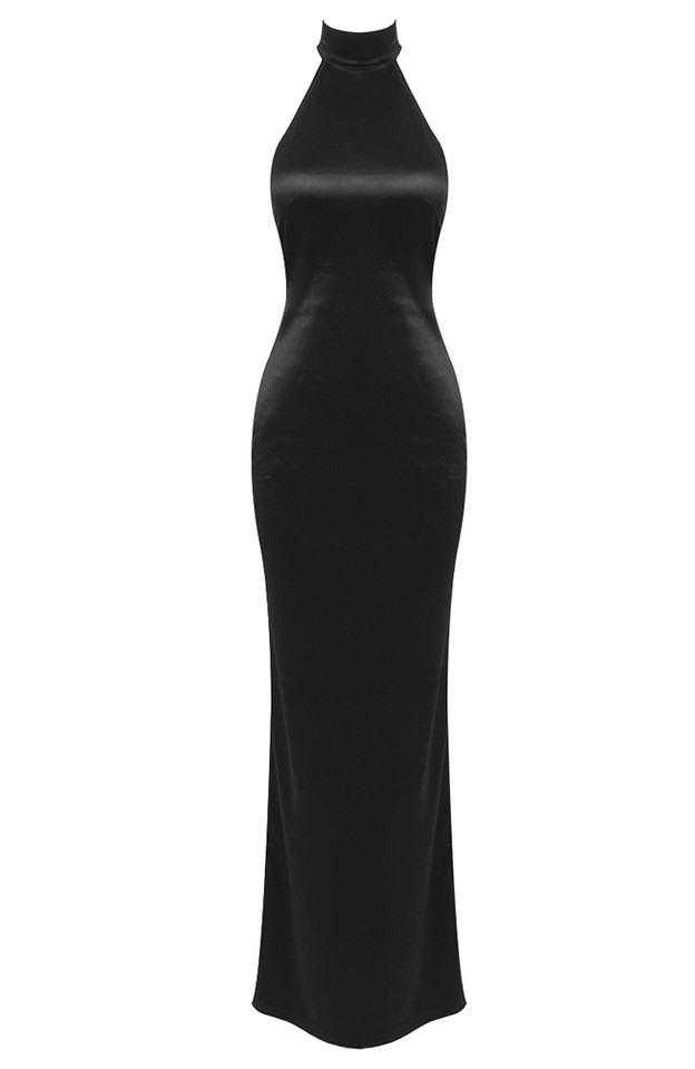 Halter Pearl Detail Backless Maxi Dress Black Halter Pearl Detail Backless Maxi Dress Black