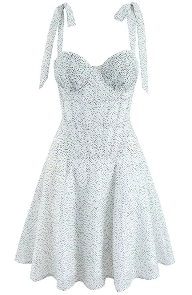 Polka Dot Corset A Line Dress Black White