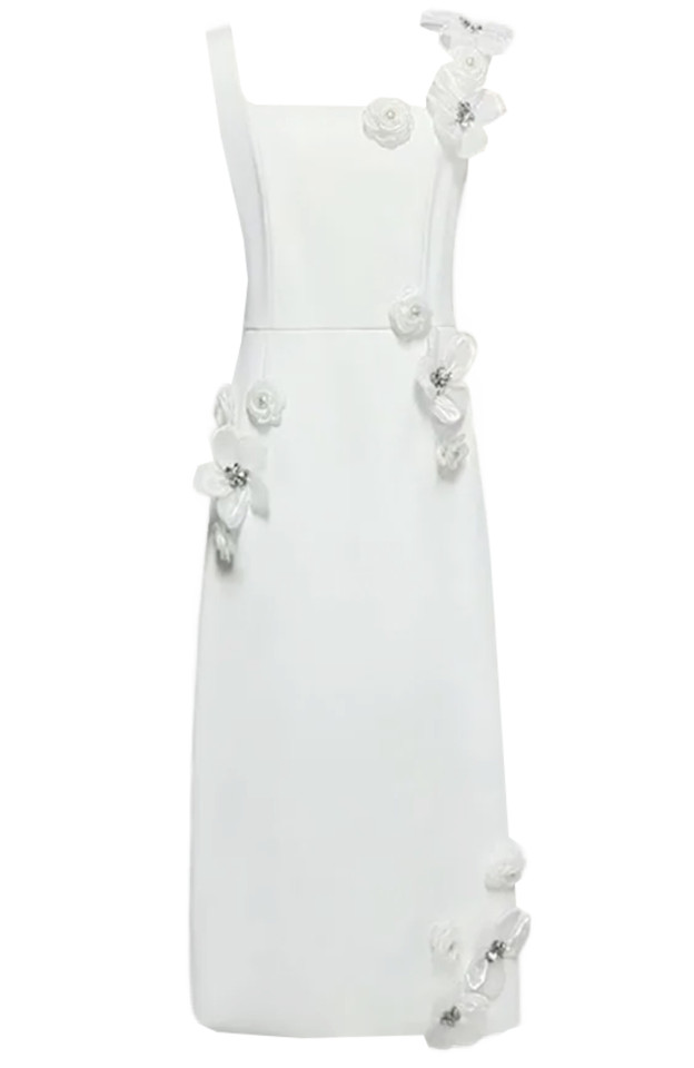 Floral Detail Midi Dress White Floral Detail Midi Dress White