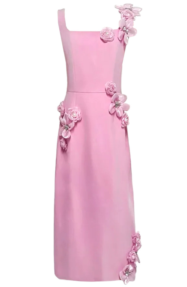 Floral Detail Midi Dress Pink
