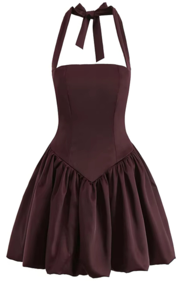 Halter Corset Puff Dress Brown