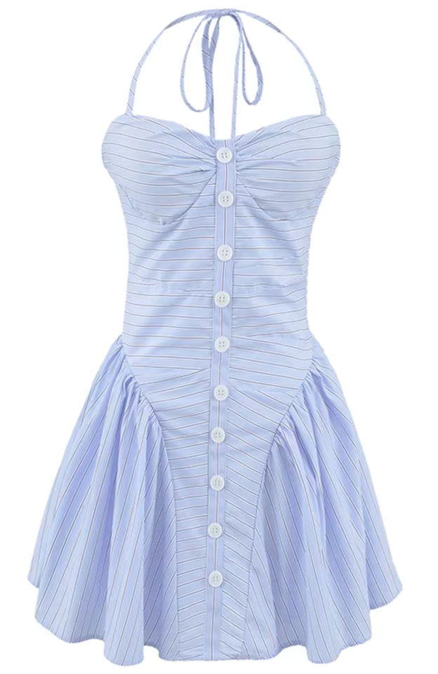 Halter Bustier A Line Dress Blue