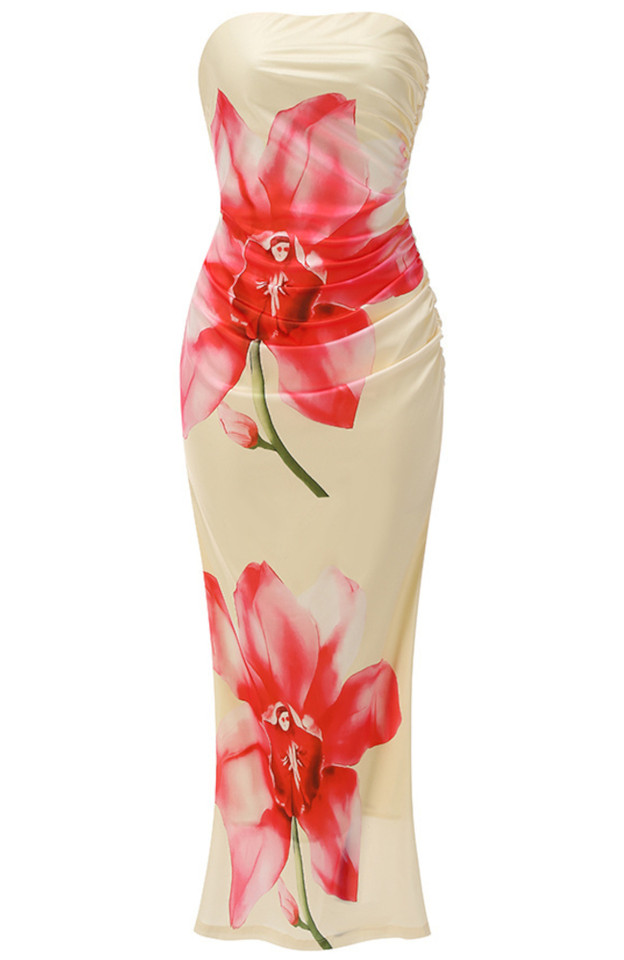 Strapless Floral Maxi Dress Yellow Strapless Floral Maxi Dress Yellow