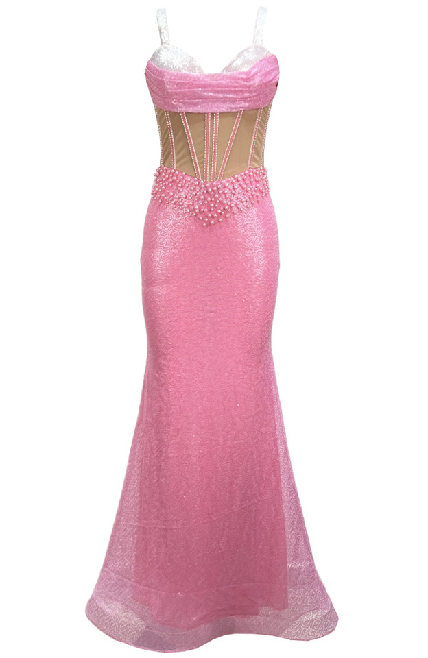 Sequin Structured Maxi Dress Pink
