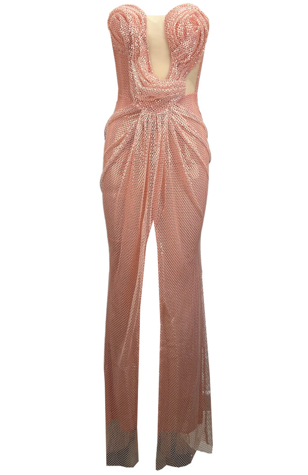 Strapless Draped Bustier Sparkly Maxi Dress Pink Strapless Draped Bustier Sparkly Maxi Dress Pink