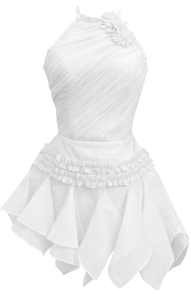 Halter Floral Ruffle Dress White Halter Floral Ruffle Dress White