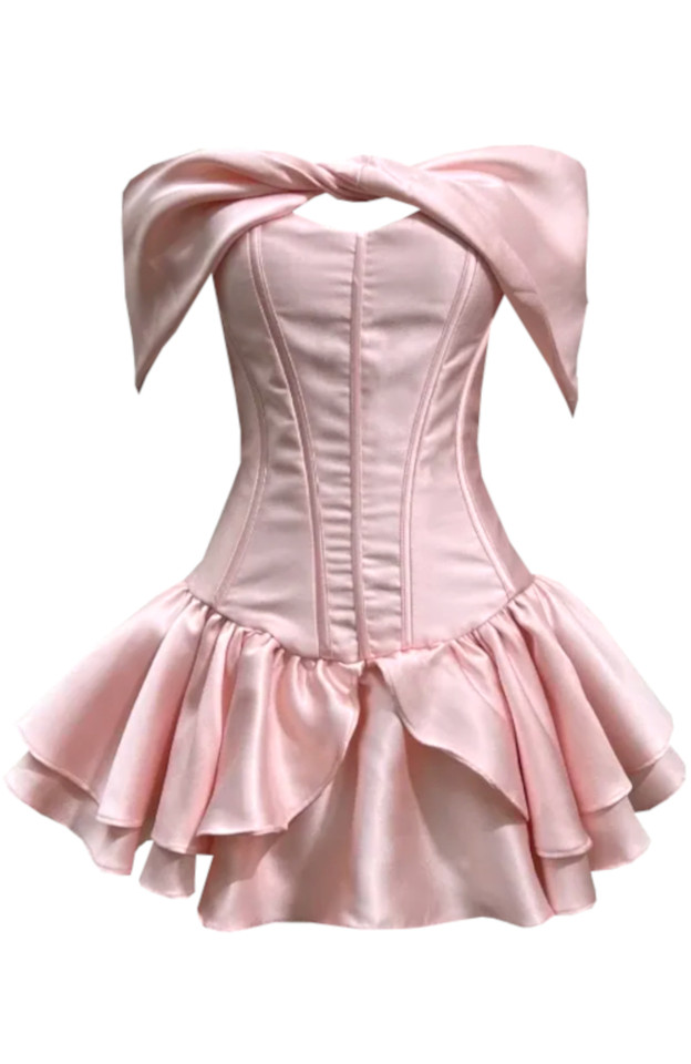Bardot Strapless Corset Ruffle Dress Pink Bardot Strapless Corset Ruffle Dress Pink