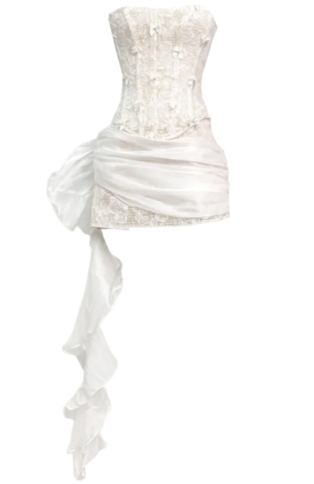Strapless Lace Corset Two Piece Dress White