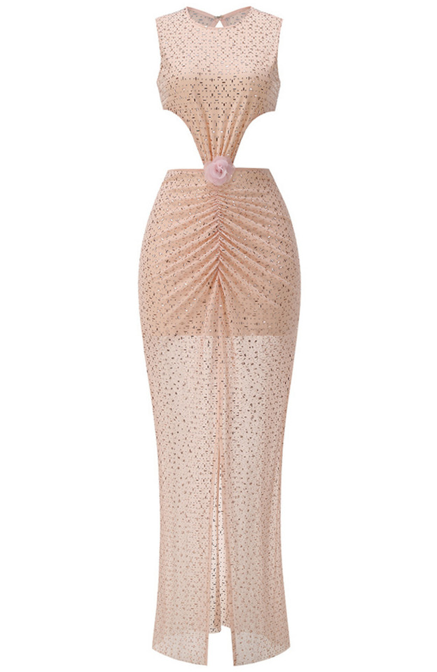 Floral Detail Embellished Maxi Dress Nude Pink Floral Detail Embellished Maxi Dress Nude Pink