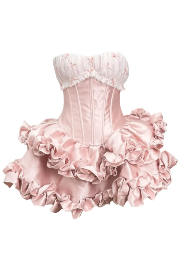 Strapless Ruffle Corset Dress Pink