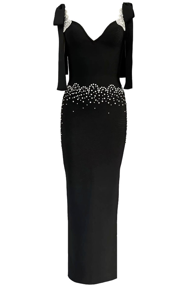 Tie Detail Crystal Maxi Dress Black