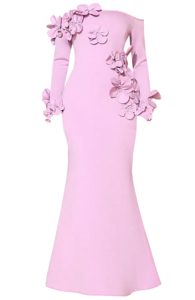 Long Sleeve Floral Bardot Maxi Dress Pink Long Sleeve Floral Bardot Maxi Dress Pink