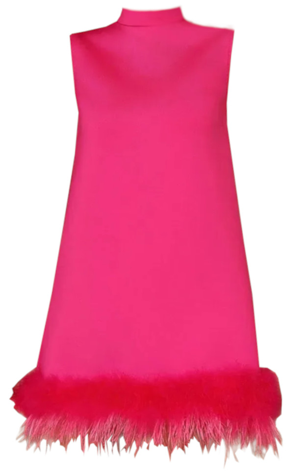 Feather Hem Dress Hot Pink
