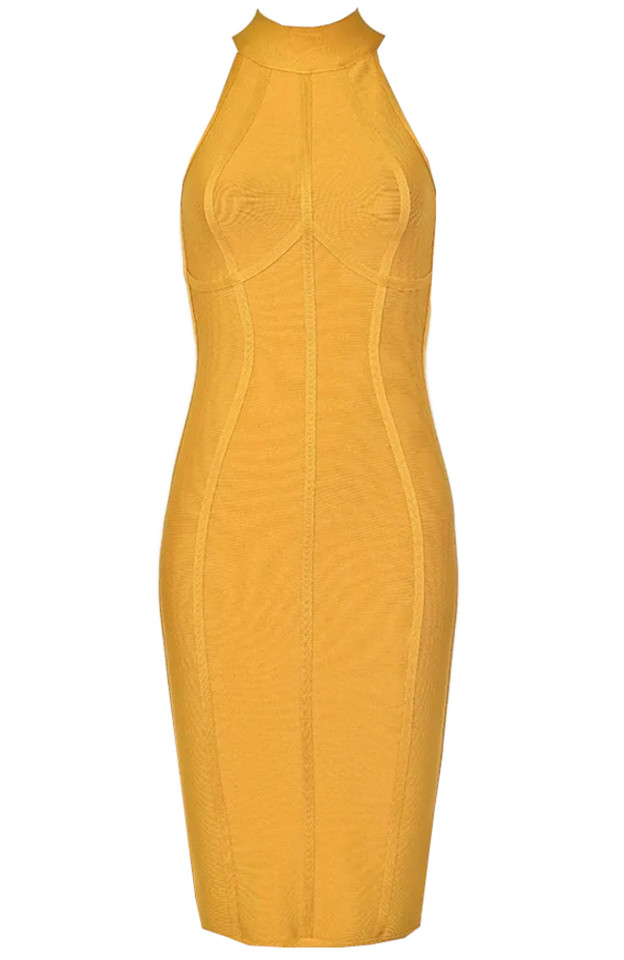 Halter Structured Midi Dress Mustard Halter Structured Midi Dress Mustard