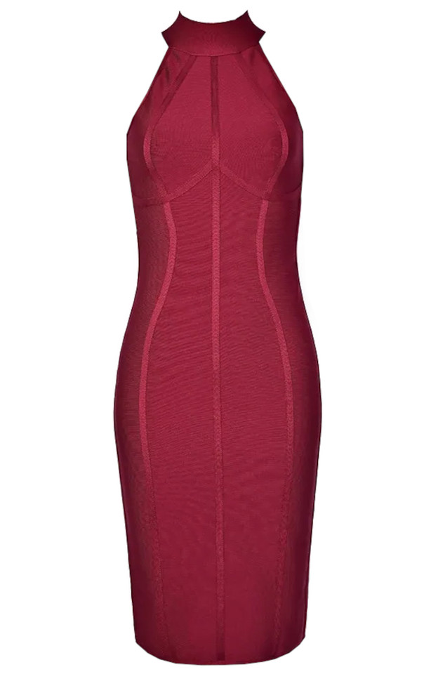 Halter Structured Midi Dress Burgundy Halter Structured Midi Dress Burgundy