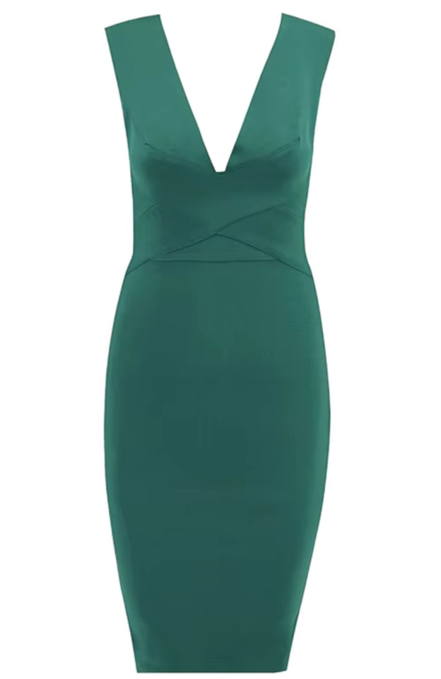Plunge V Neck Dress Green