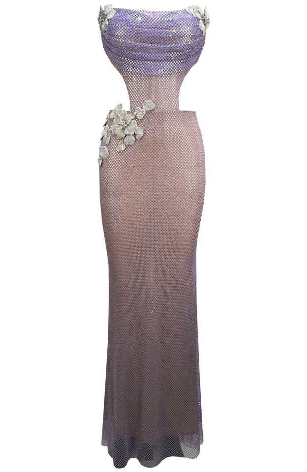 Strapless Floral Sparkly Maxi Dress Pink