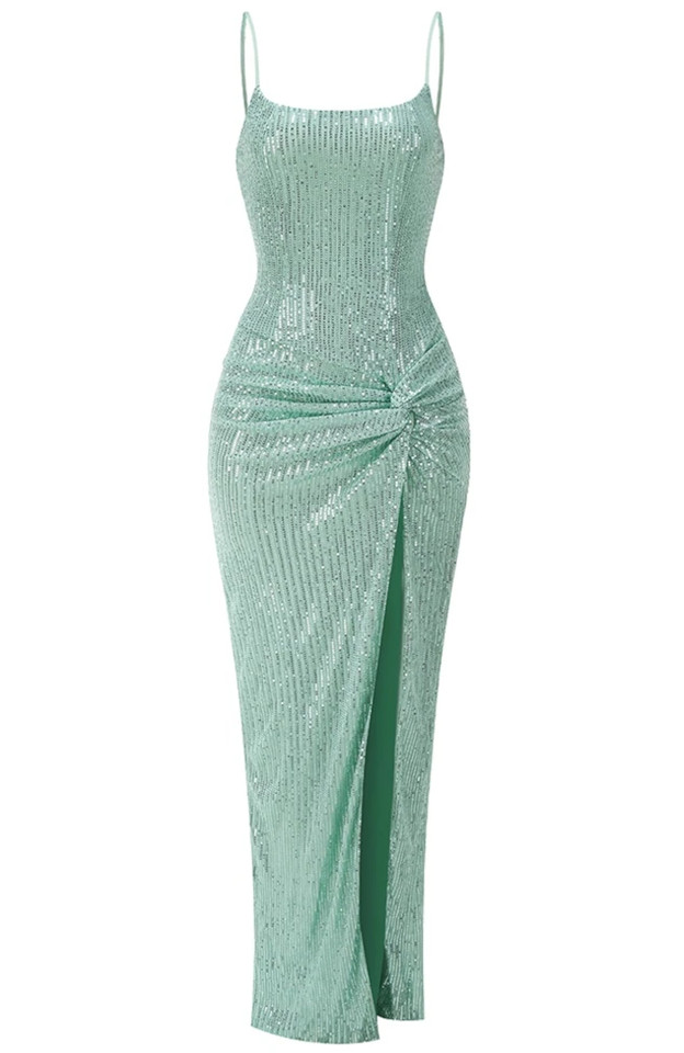 Sequin Draped Corset Maxi Dress Green