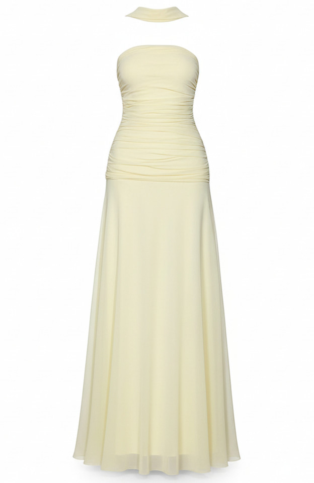 Strapless Ruched A Line Maxi Dress Yellow Strapless Ruched A Line Maxi Dress Yellow