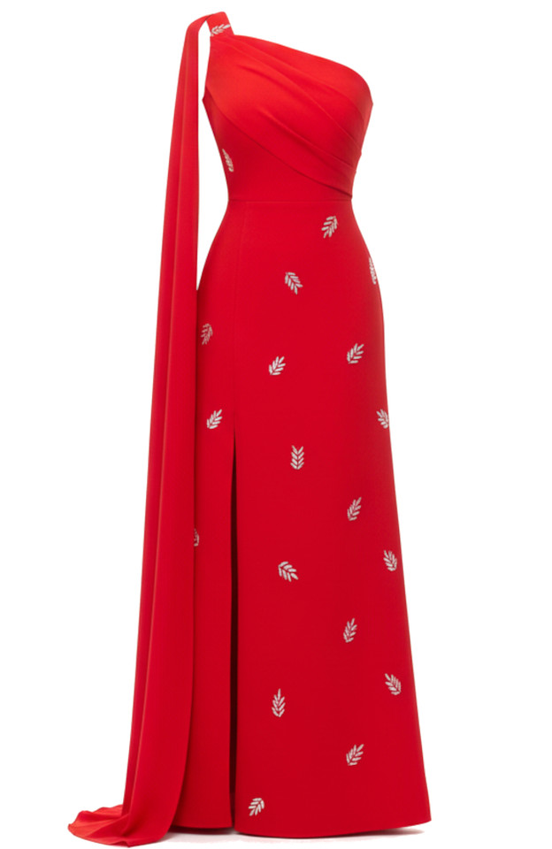 Cape Sleeve Crystal Maxi Dress Red Cape Sleeve Crystal Maxi Dress Red