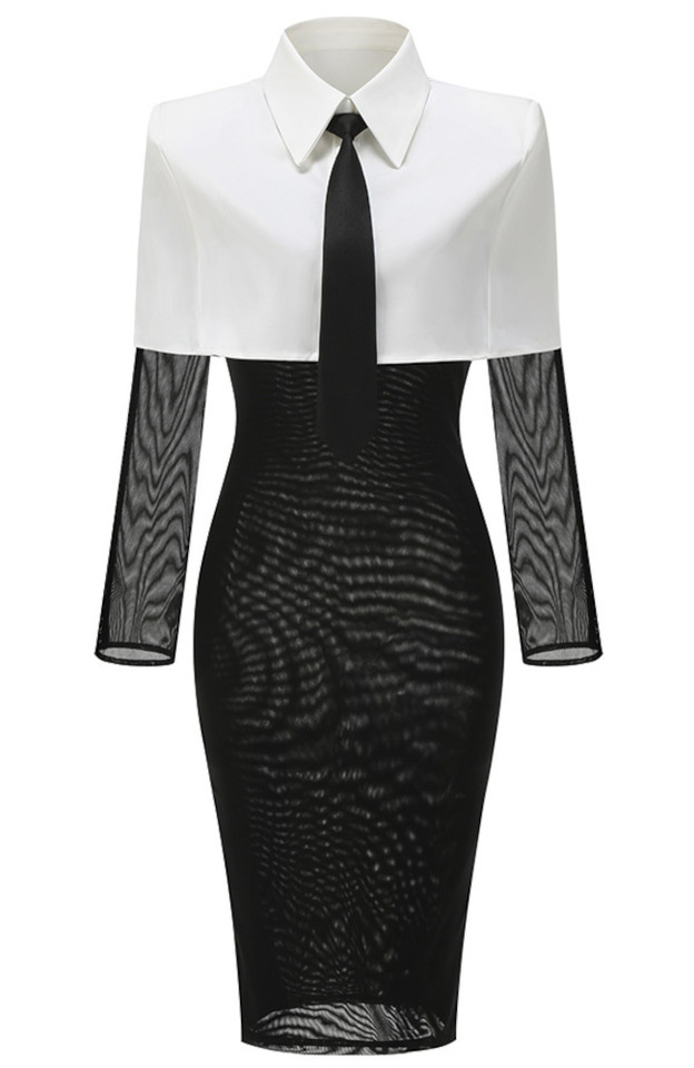 Long Sleeve Shirt Midi Dress Black White