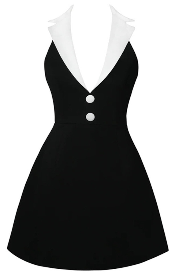 Halter Lapel Collar Dress Black White Halter Lapel Collar Dress Black White