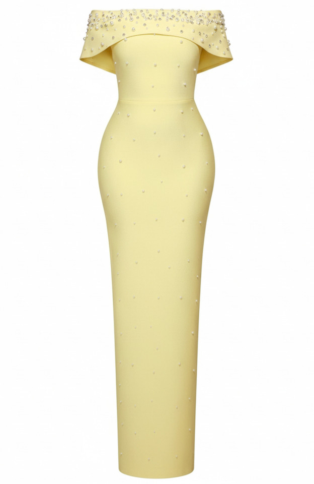 Bardot Crystal Pearl Maxi Dress Yellow