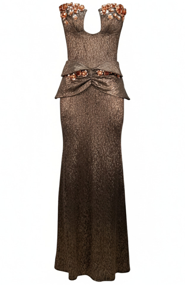 Strapless Floral Maxi Dress Brown