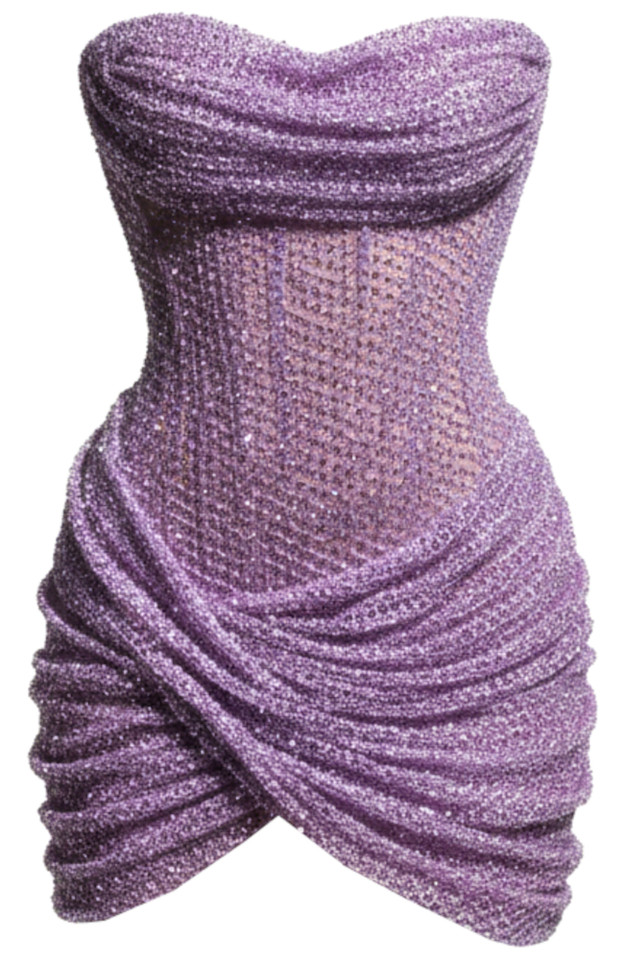 Strapless Draped Sparkly Dress Purple