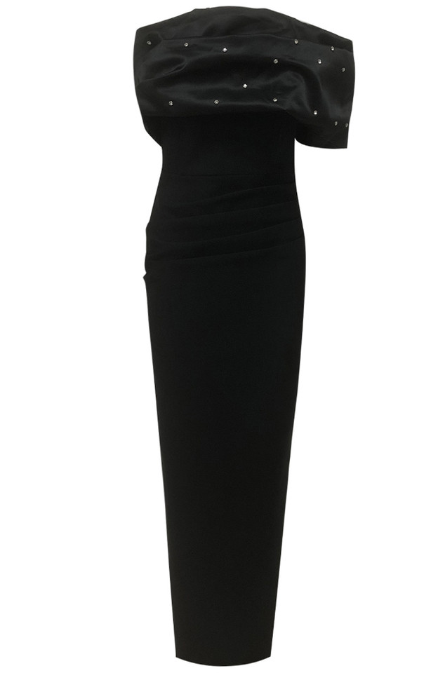 Pearl Embellished Bardot Maxi Dress Black