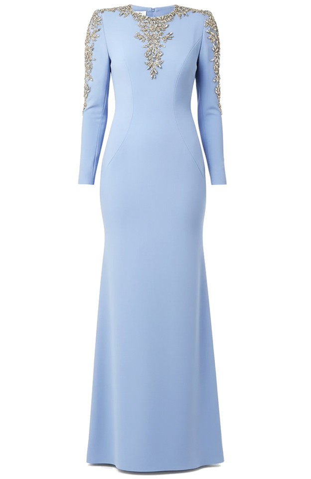 Long Sleeve Crystal Embellished Maxi Dress Blue