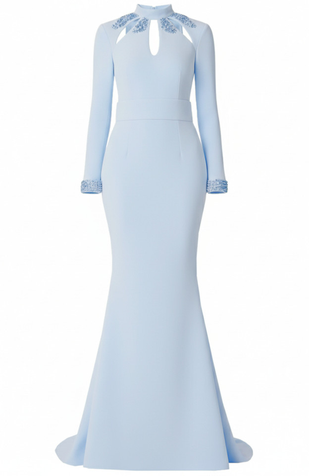 Long Sleeve Big Sequin Detail Maxi Dress Light Blue Long Sleeve Big Sequin Detail Maxi Dress Light Blue