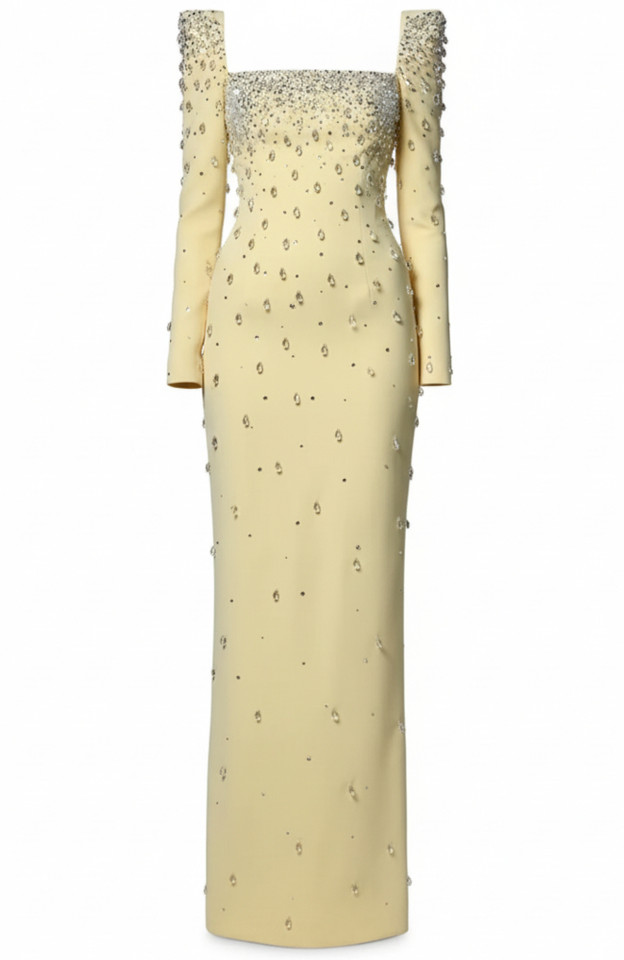 Long Sleeve Crystal Maxi Dress Yellow
