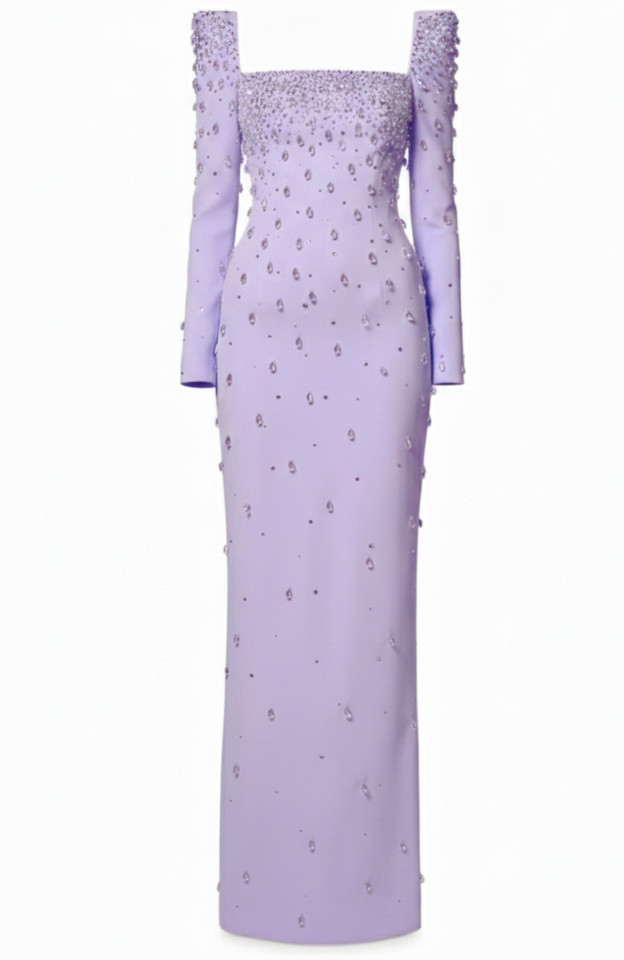 Long Sleeve Crystal Maxi Dress Lavender