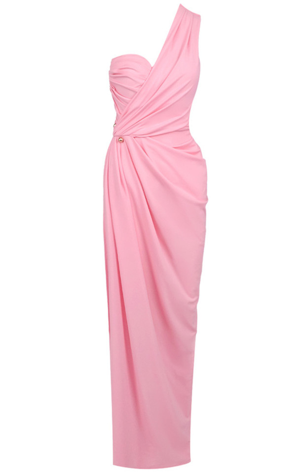 One Shoulder Draped Maxi Dress Pink