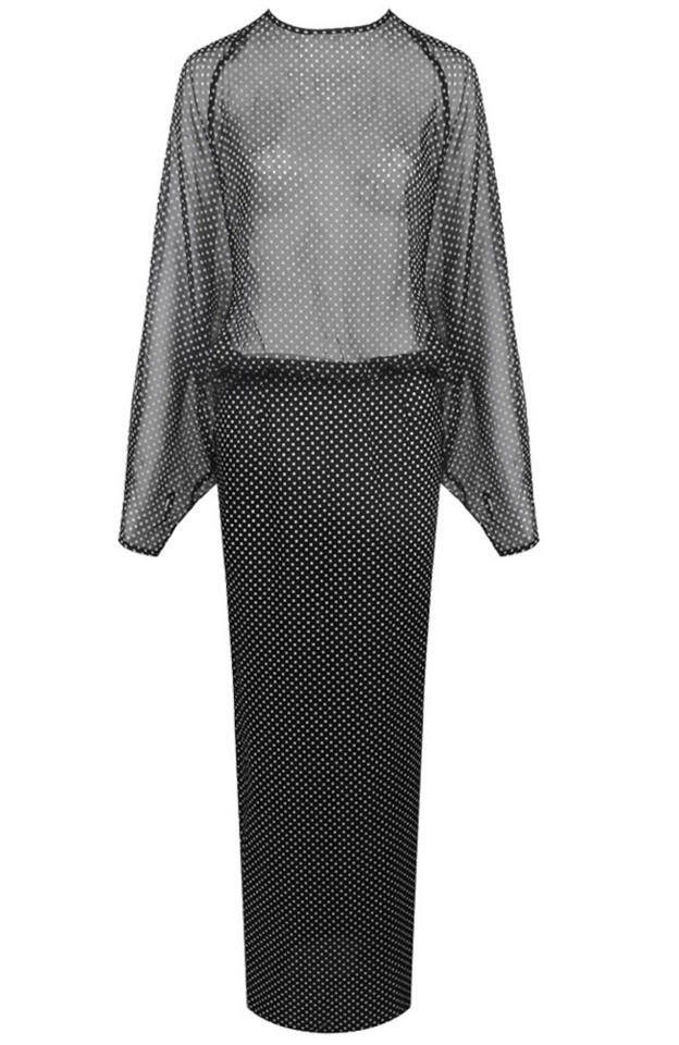 Long Sleeve Polka Dot Maxi Dress Black