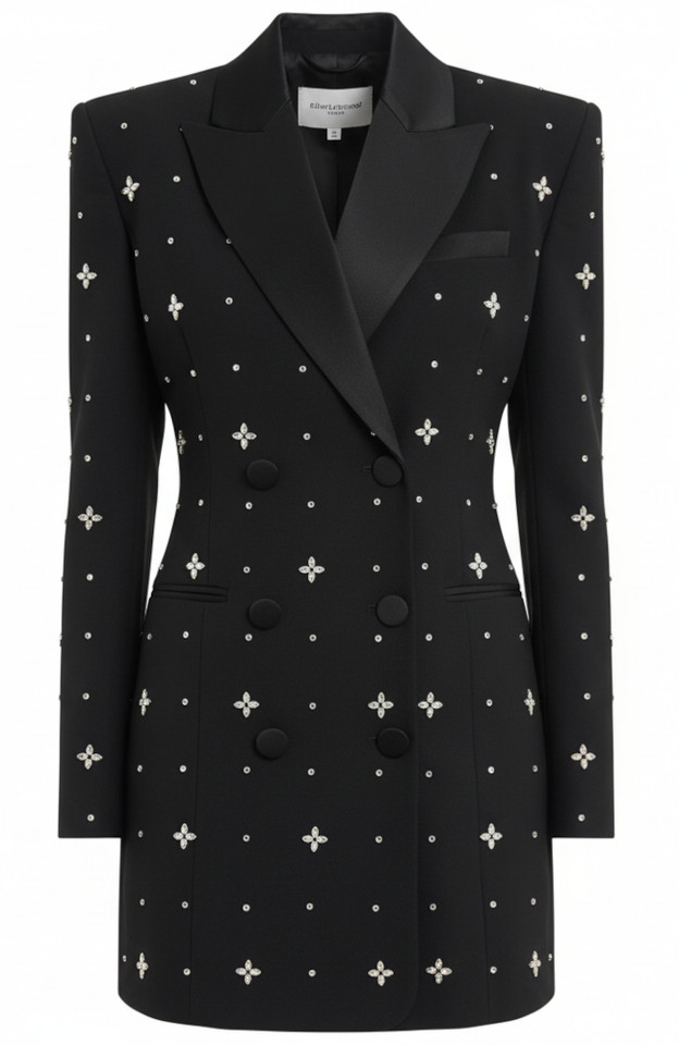 Long Sleeve Crystal Blazer Dress Black