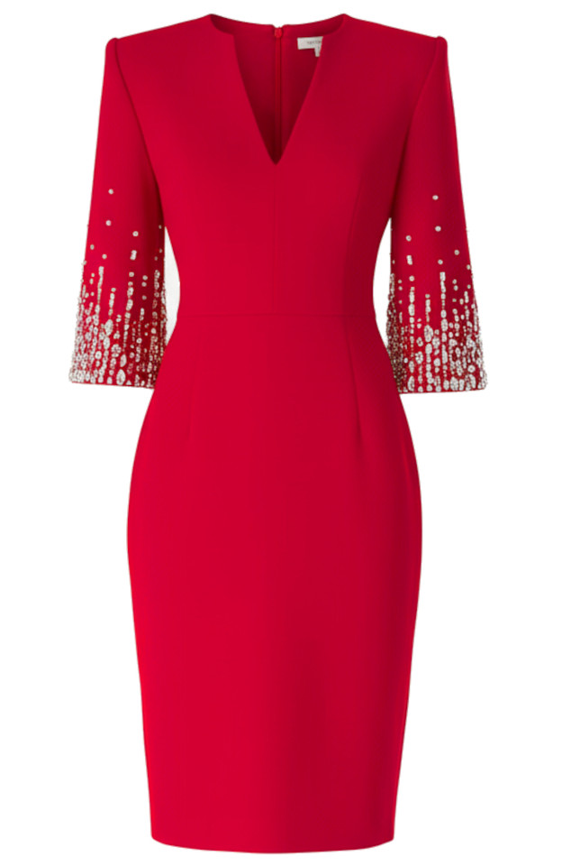 Crystal Short Sleeve Dress Red