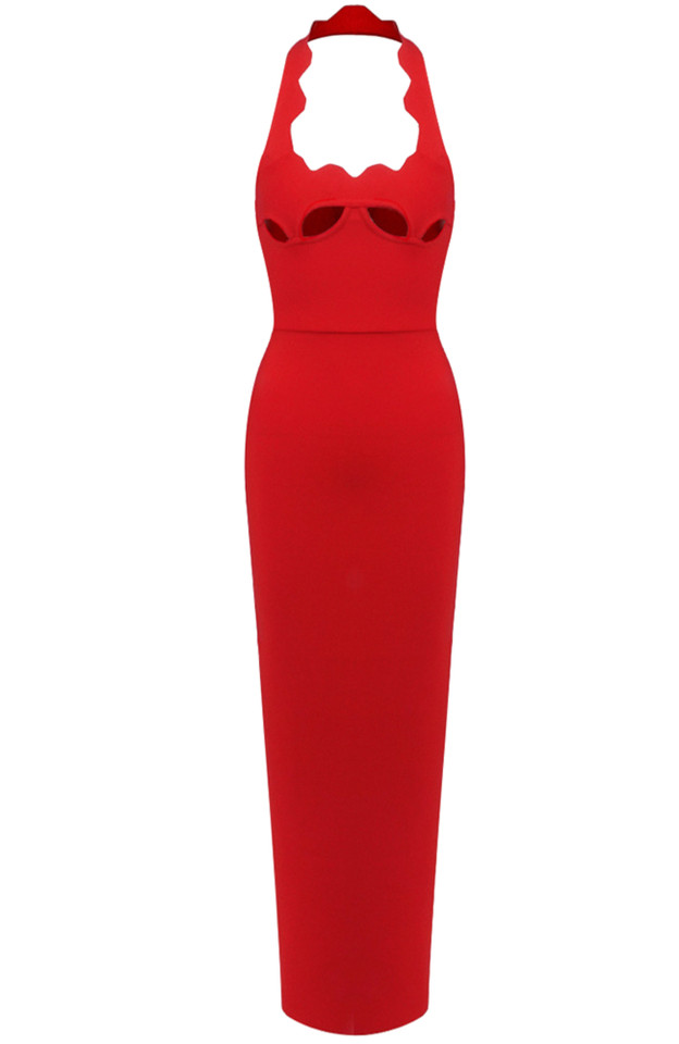 Halter Underboob Cut Out Maxi Dress Red Halter Underboob Cut Out Maxi Dress Red