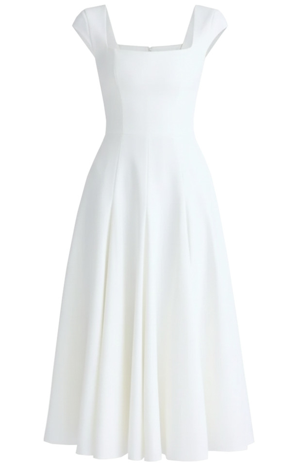 Cap Sleeve A Line Corset Midi Dress White