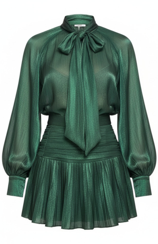 Long Sleeve A Line Chiffon Dress Green Long Sleeve A Line Chiffon Dress Green