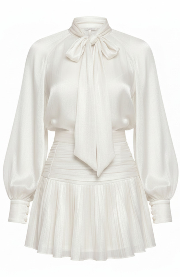 Long Sleeve A Line Chiffon Dress White Long Sleeve A Line Chiffon Dress White