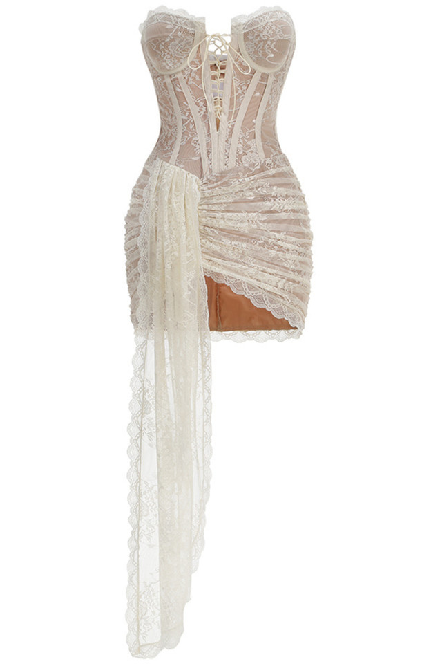 Strapless Lace Bustier Corset Dress Ivory