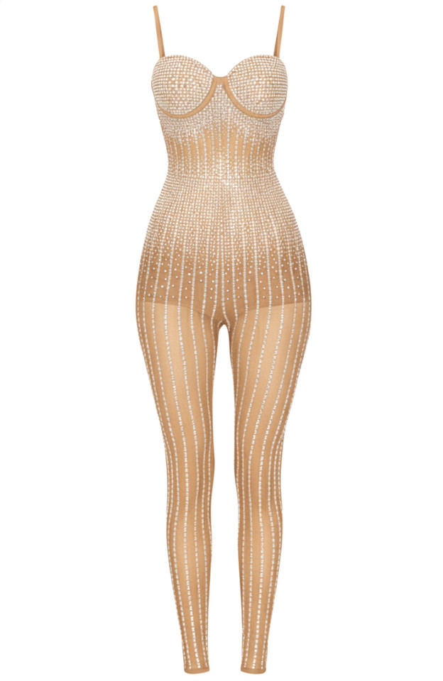 Crystal Bustier Jumpsuit Nude Crystal Bustier Jumpsuit Nude