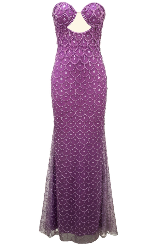 Strapless Embellished Mermaid Maxi Dress Magenta