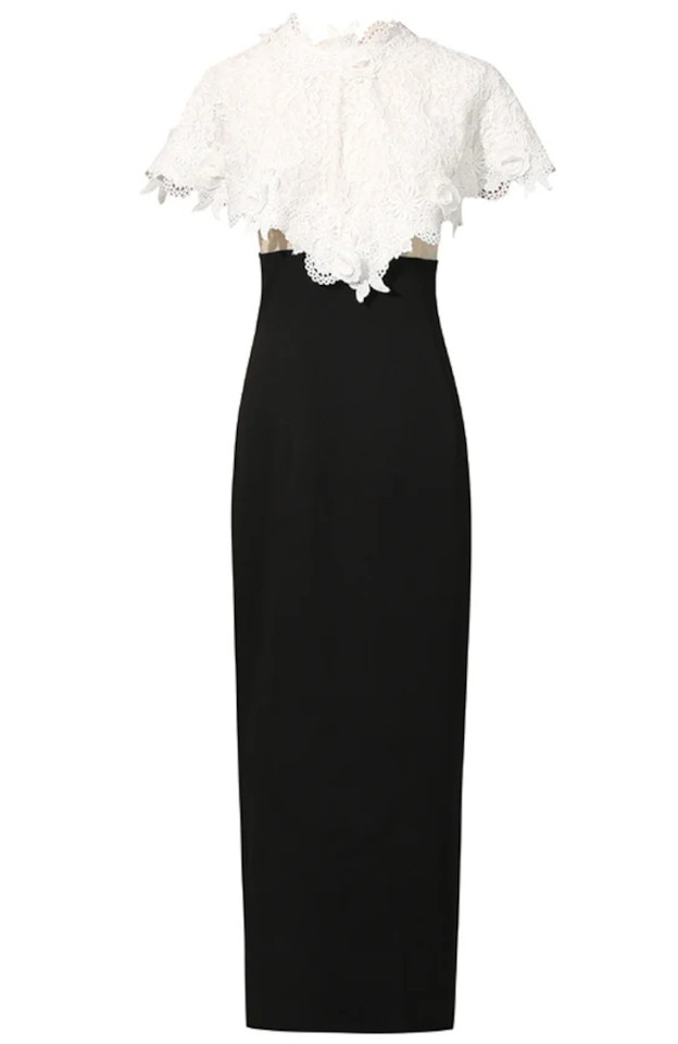 Crochet Detail Midi Dress Black White