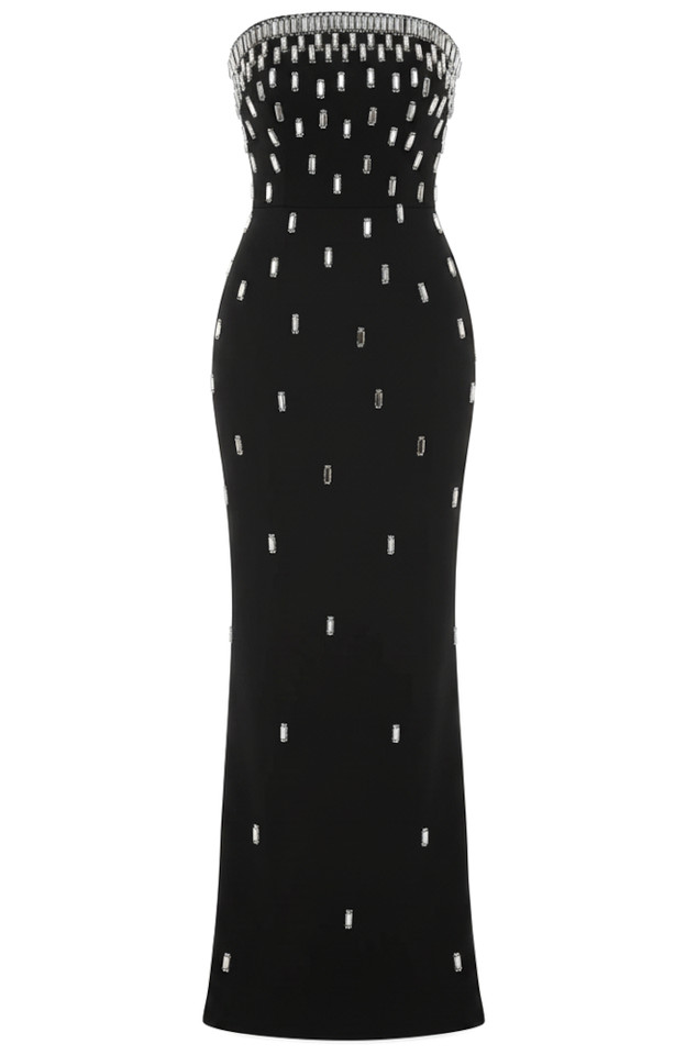 Strapless Embellished Detail Maxi Dress Black