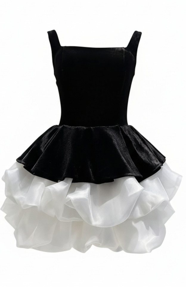 Puff Corset Velvet Dress Black White Puff Corset Velvet Dress Black White