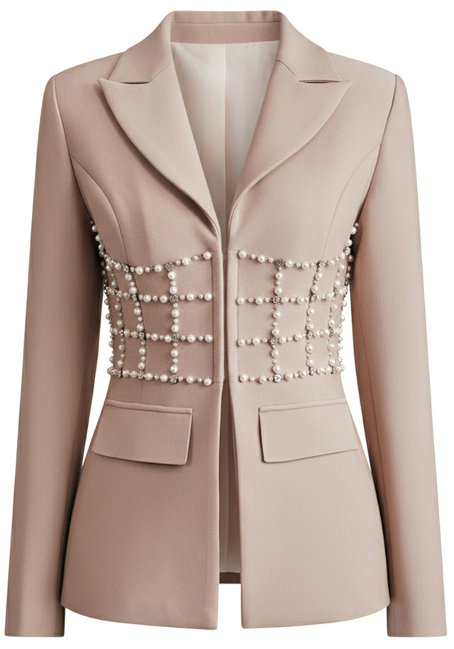 Pearl Crystal Blazer Nude